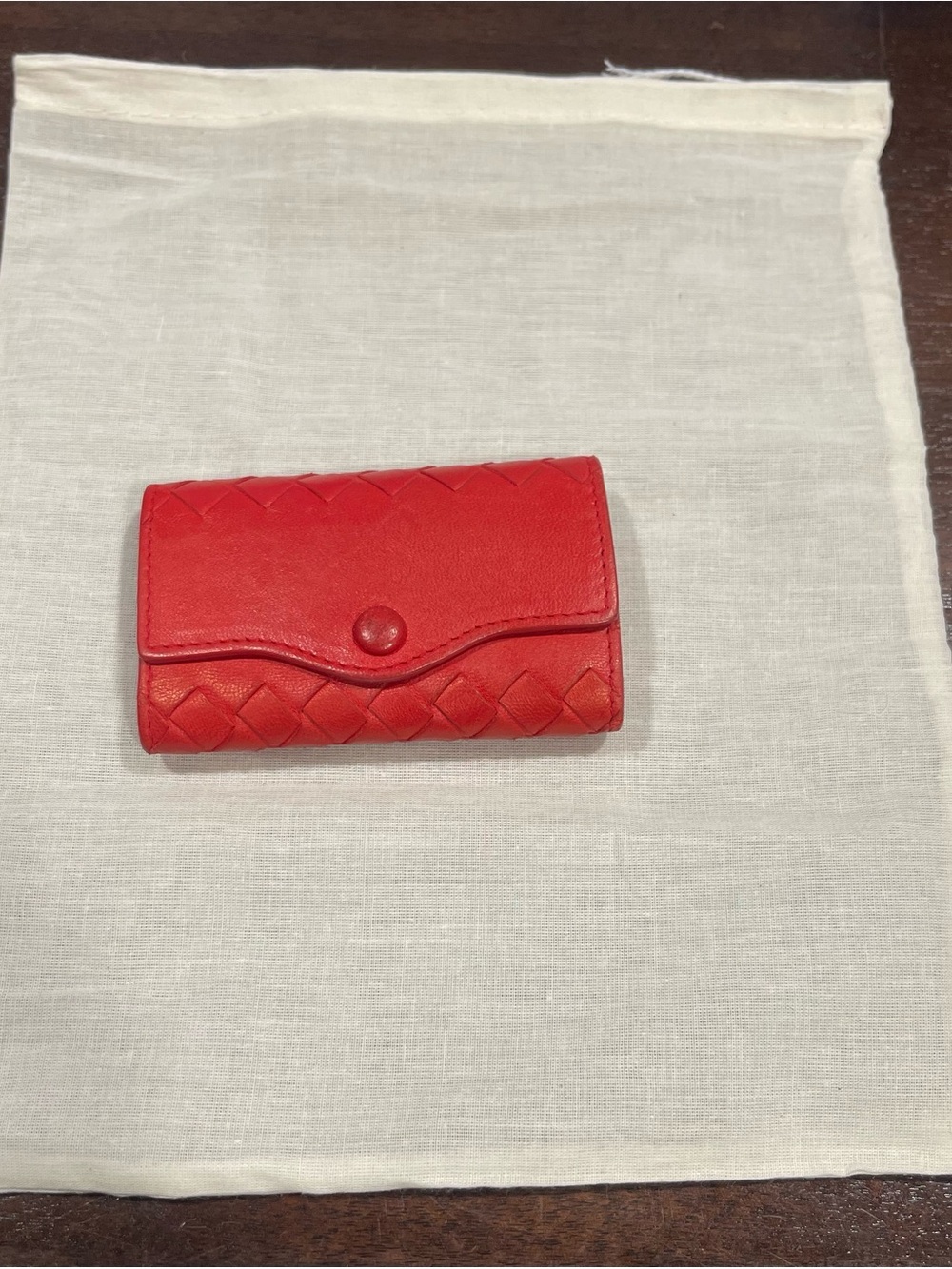 Orange Bottega Veneta Tri-Fold Woven Leather Key Wallet